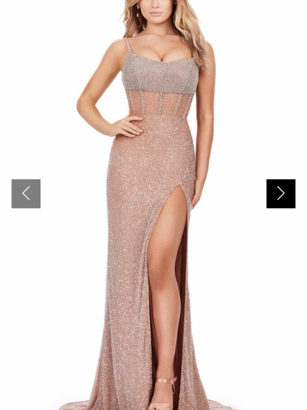 Ashley Lauren Nude Beaded Prom Gown with High Slit size 0